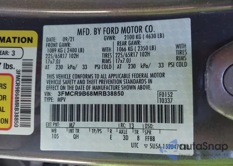 2021 Ford Bronco Sport Big Bend from USA, damaged, VIN 3FMCR9B68MRB38850